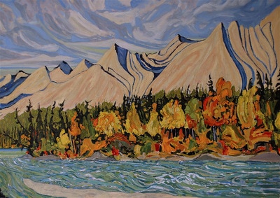 Bow River, Canmore Alberta. Oil on Canvas 30x42 inches,--Sold