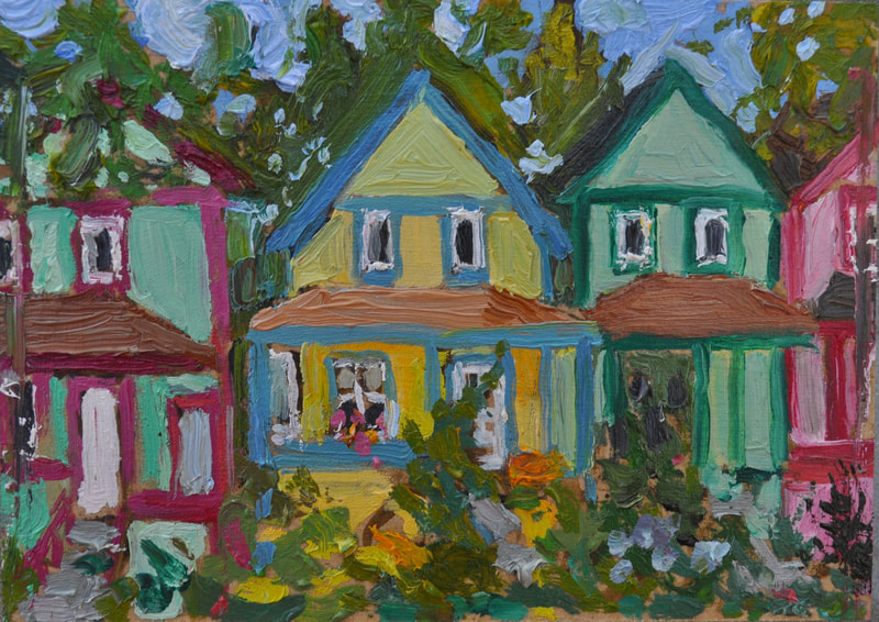 Victoria Drive Houses, Vancouver B.C., 5x7 Oil on Panel